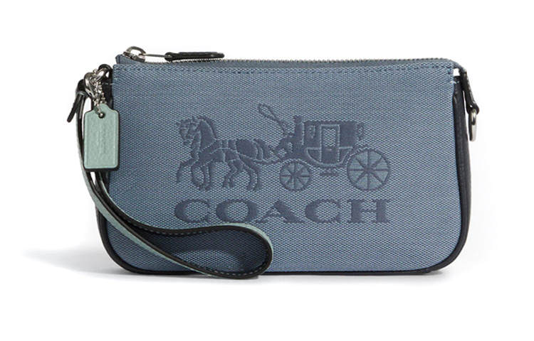 COACH Nolita Fabric With Leather Pochette, Shoulder Bag, Clutch, Wrist Bag Small Women's Blue