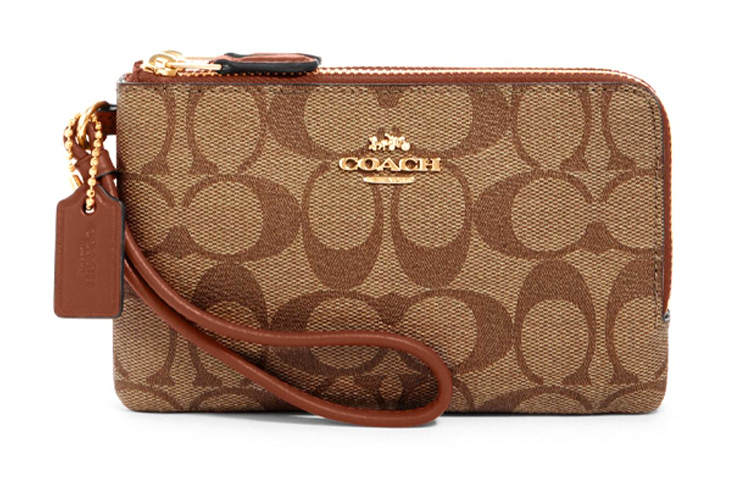 COACH Corner Zip Coated Canvas With Leather Coin Purse Pochette Clutch Regular Women's Brown