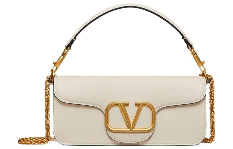 Valentino Locò Calfskin Shoulder Bag, Crossbody Bag, Handbag Regular Women's Ivory White