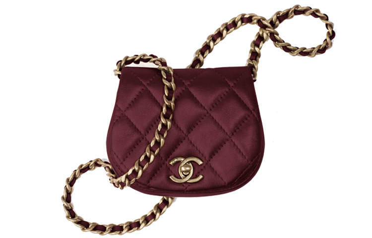 CHANEL Calfskin Shoulder Bag, Crossbody Bag Women's Burgundy