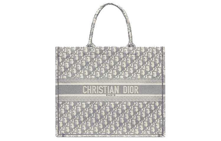 DIOR BookTote Embroidery Tote Bag, Shopping Bag, Shoulder Bag, Handbag Large Women's Gray