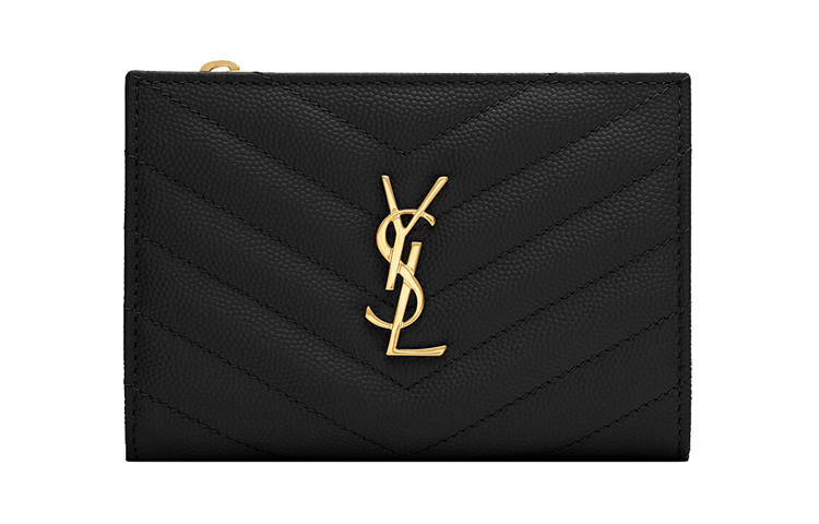 SAINT LAURENT Cassandre Cow Leather Wallet Women's Black
