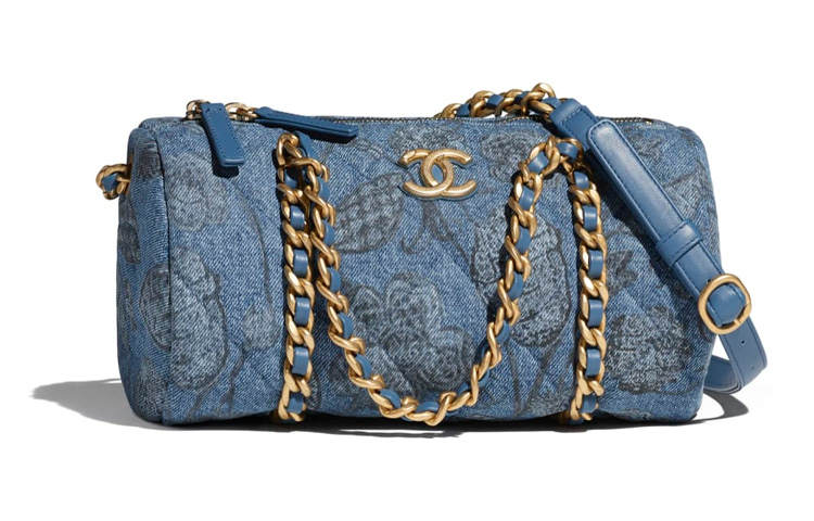 CHANEL Print Denim Bowling Bags, Handbag, Shoulder Bag, Crossbody Bag Women's Blue/White/Gray