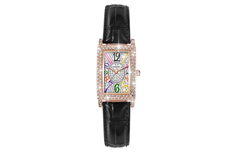 KANGOL Quartz Movement Genuine Leather Strap Watch Women's Watch White Dial KANGOL K655 Black