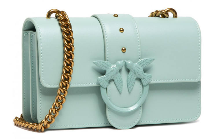 PINKO Cow Leather Swallow Bag, Crossbody Bag, Shoulder Bag Mini Women's Mint Green