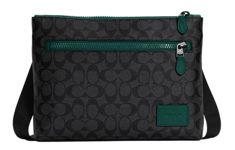 COACH Carrier Canvas Leather Crossbody Briefcase Large Men's Black & Floral Green
