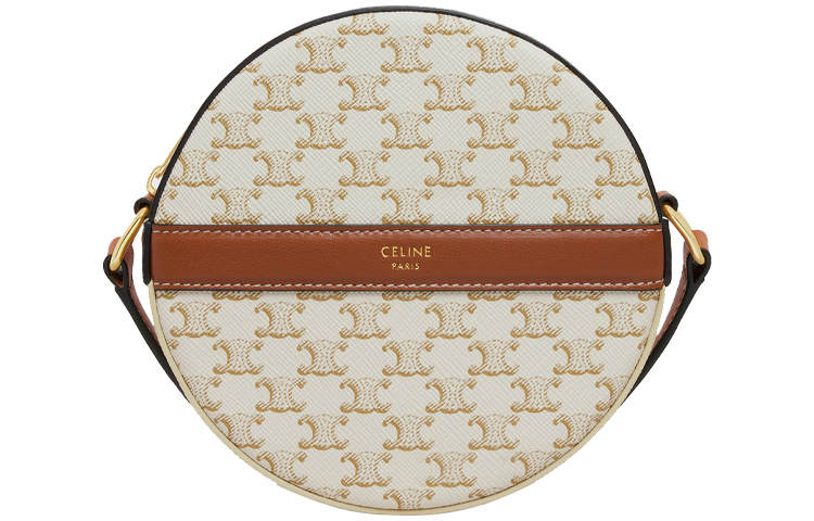 CELINE Canvas With Lambskin Round Bag, Shoulder Bag, Crossbody Bag Women's White