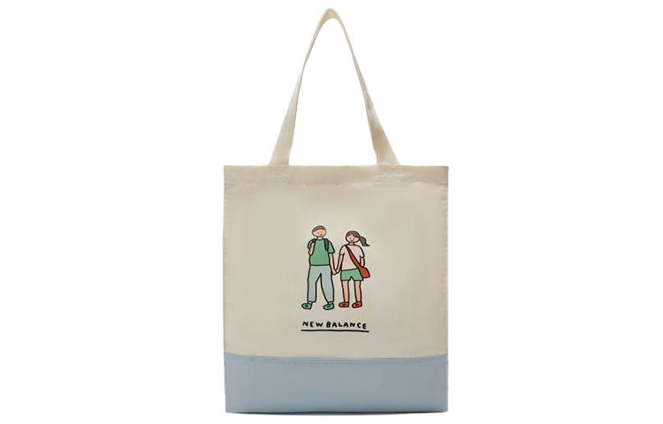 New Balance New Balance Nylon Fabric Handbag, Tote Bag, Shopping Bag Regular Women's Beige Light Blue