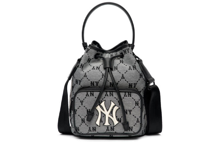 MLB Monogram Collection Polyester Bucket Bag, Handbag, Shoulder Bag, Crossbody Bag Unisex Cool Gray