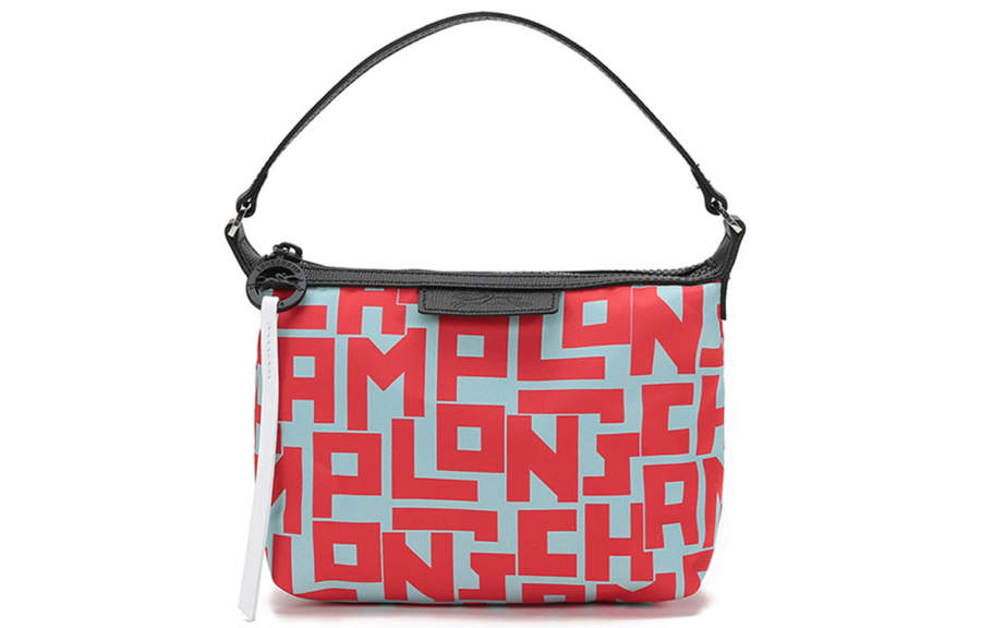 LONGCHAMP Le Pliage Fabric Handbag Small Women's Light Blue & Red