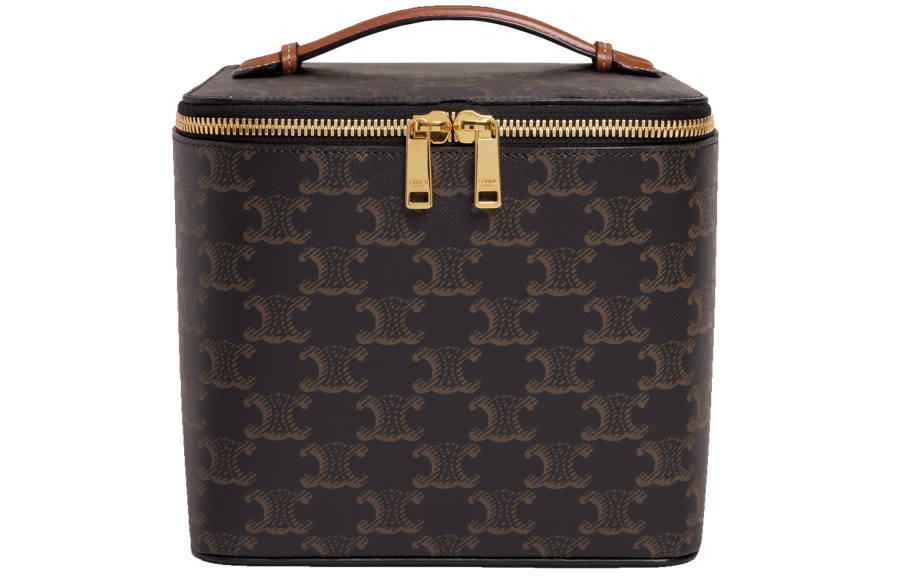 CELINE CELINE Triomphe Cow Leather Makeup Bag Handbag Women's Tan