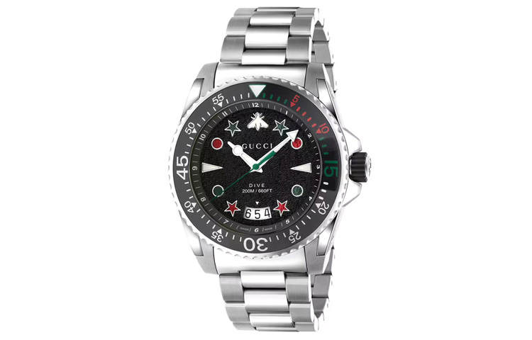 GUCCI Dive Collection Wrist Watches Quartz Movement Stainless Steel Watchband Black Dial Men's Watches 200m Waterproof