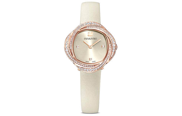 Swarovski Crystal Flower Wrist Watches Quartz Movement Gold Dial Women's Watch