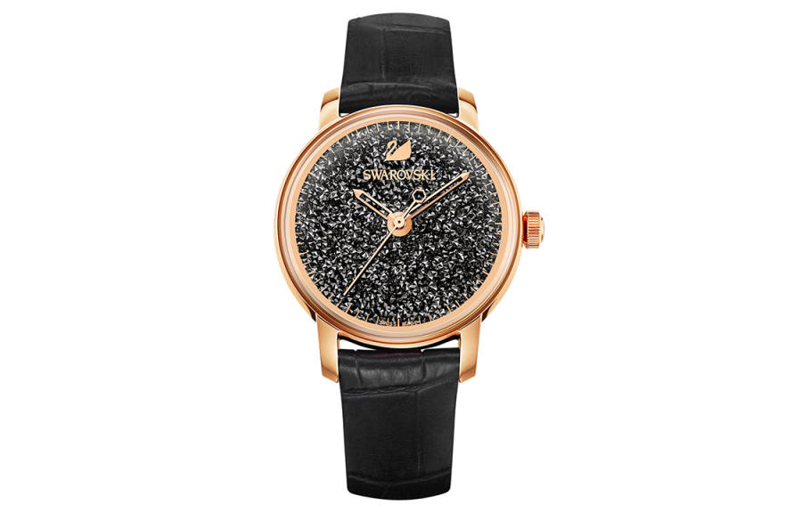 Swarovski Crystalline Hours Wrist Watches Quartz Movement Leather Strap 38mm Black Dial Women's Watch