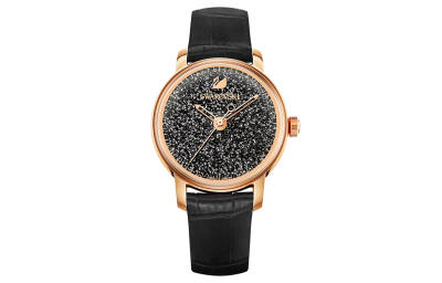 Swarovski Crystalline Hours Wrist Watches Quartz Movement Leather Strap 38mm Black Dial Women's Watch