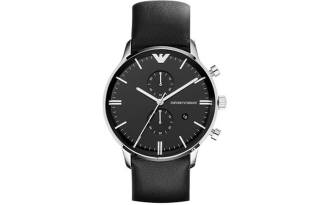 EMPORIO ARMANI Wrist Watches Quartz Movement Leather Strap 43mm Black Dial Men's Watches AR0397