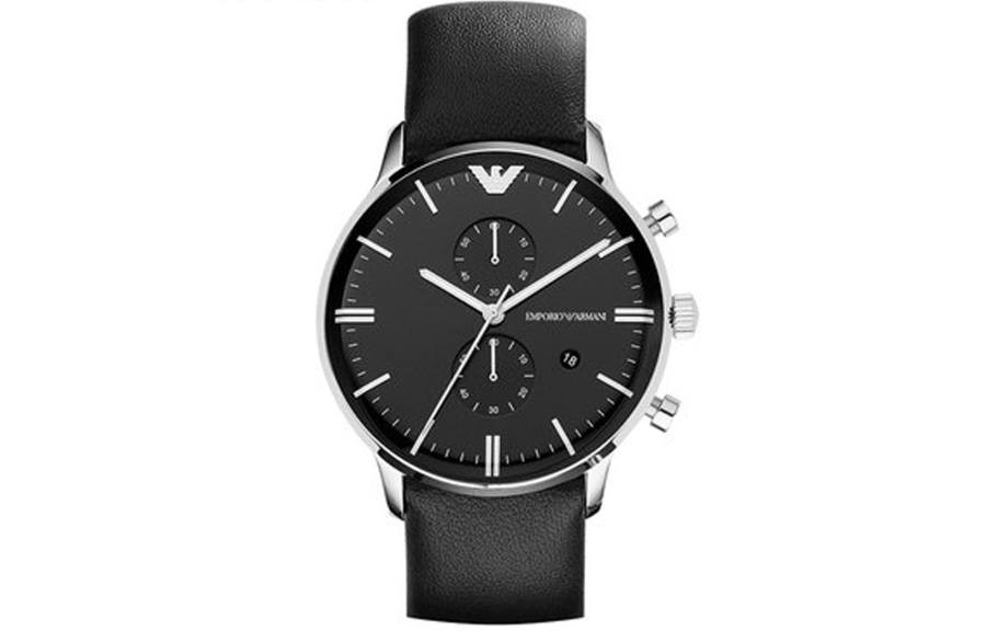 EMPORIO ARMANI EMPORIO ARMANI Wrist Watches Quartz Movement Leather Strap 43mm Black Dial Men's Watches AR0397