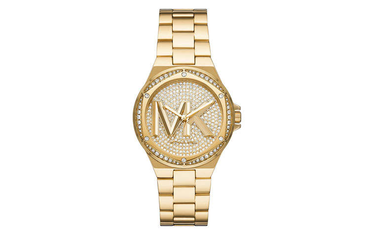 MICHAEL KORS Lennox Pavé Logo Gold-Tone Logo Watch