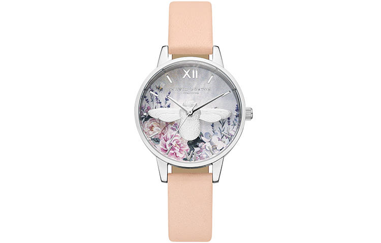OLIVIA·BURTON Bee Series Wrist Watches Quartz Movement Genuine Leather Strap 30mm Silver Dial Women's Watch