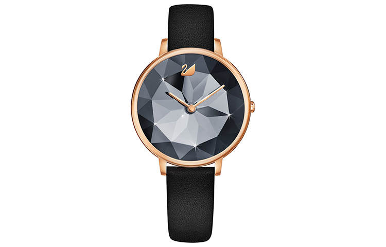 Swarovski Crystal Lake Wrist Watches Quartz Movement Leather Strap Black Dial Women's Watch