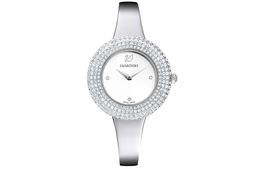 Swarovski Crystal Rose Collection Wrist Watches Quartz Movement Stainless Steel Strap White Dial Women's Watch