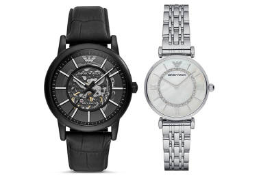 EMPORIO ARMANI Wrist Watches Mechanical Movement Leather Strap Black Dial Unisex