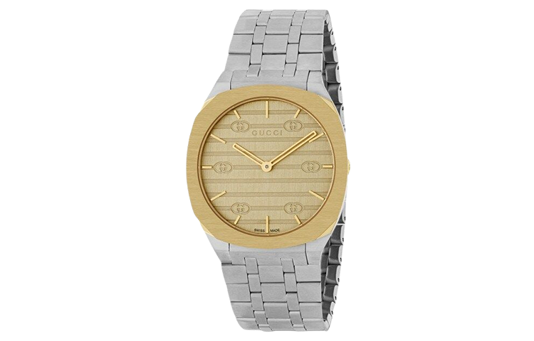 GUCCI 25H Wrist Watches Quartz Movement Stainless Steel Watchband 34mm Gold Dial Women's Watch 30m Water Resistant