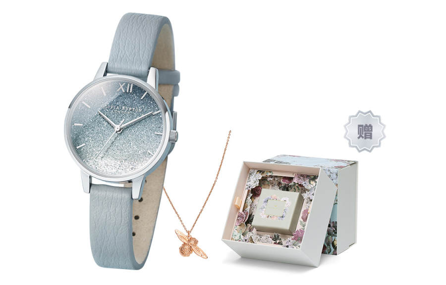 OLIVIA·BURTON Gypsophila Collection Wrist Watches Quartz Movement PU Strap Blue Dial Women's Watch OB16US27+OBJ16AMN25