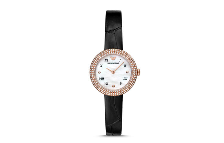 EMPORIO ARMANI ROSA Collection Wrist Watches Quartz Movement Genuine Leather Strap White Dial Women's Watch