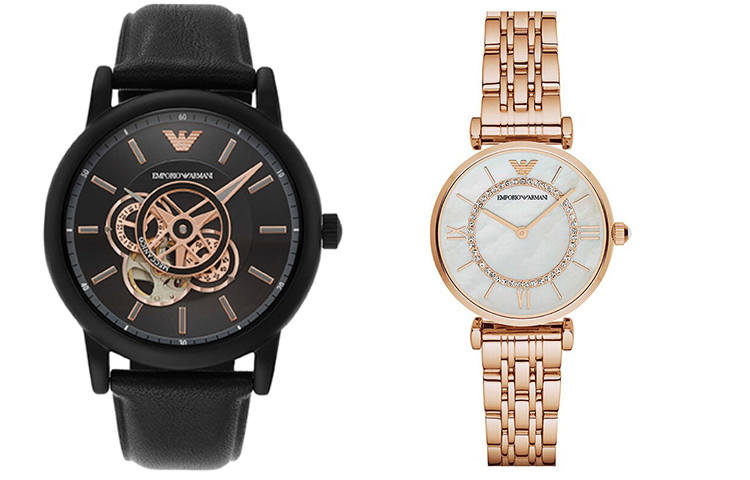 EMPORIO ARMANI Wrist Watches Mechanical Movement Leather Strap 43mm Black Dial Unisex