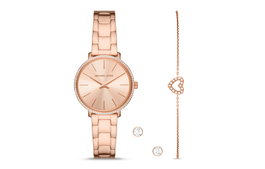 MICHAEL KORS PYPER Collection Wrist Watches Quartz Movement Stainless Steel Strap Gold Dial Women's Watch MK1040