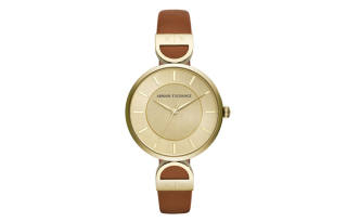 ARMANI EXCHANGEAE Quartz Movement Leather Strap Gold Dial Women's Watch
