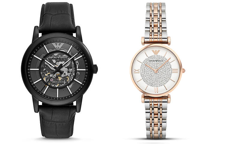 EMPORIO ARMANI Couple Watch Wrist Watches Mechanical Movement Leather Strap 43mm Black Dial Unisex