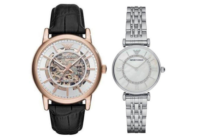 EMPORIO ARMANI Wrist Watches Mechanical Movement Leather Strap 43mm White Dial Unisex