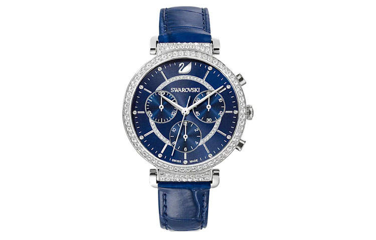 Swarovski Passage Chrono Wrist Watches Quartz Movement Genuine Leather Strap Blue Dial Women's Watch