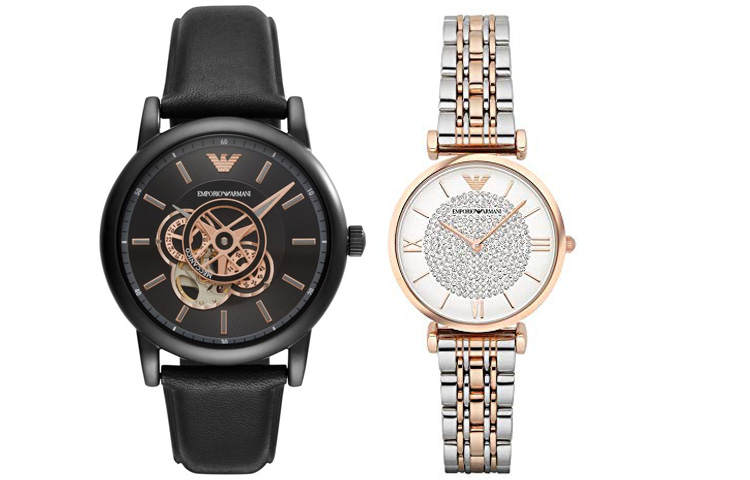 EMPORIO ARMANI Wrist Watches Automatic Mechanical Movement Leather Strap Black Dial Unisex