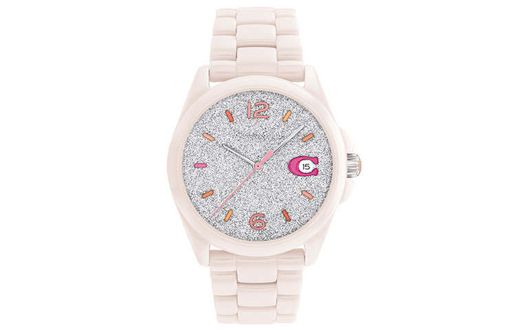 COACH GREYSON European/US Watches Classic Large C Label Wrist Watches Quartz Movement Ceramic Strap Pink Watch Dial