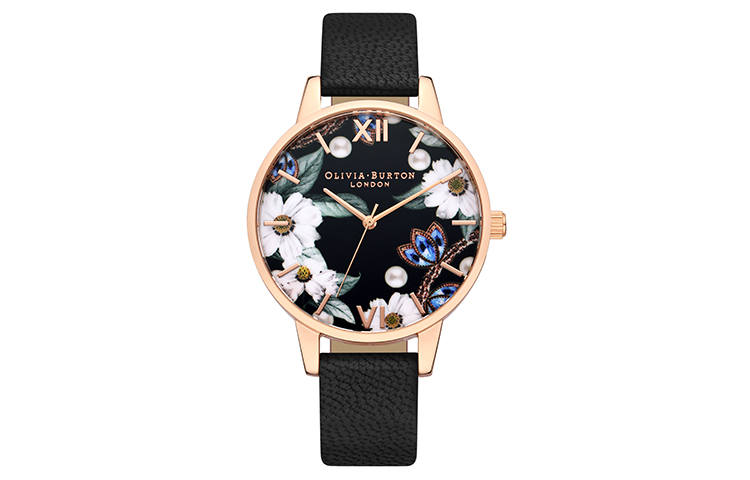 OLIVIA·BURTON Flower Series Wrist Watch Quartz Movement Genuine Leather Strap 34mm Multicolor Watch Dial Women's Watch