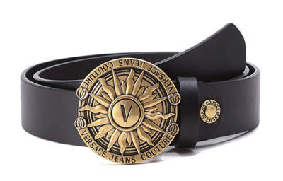 VERSACE JEANS COUTURE Leather Belts Men's Black Width 3.5 Cm