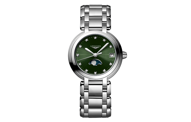 LONGINES Heart Moon Collection Quartz Movement Women's Watch 30.5mm Green Dial Stainless Steel Watchband