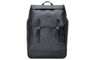 GUCCI Canvas Leather Laptop Backpack Men's Black Gray