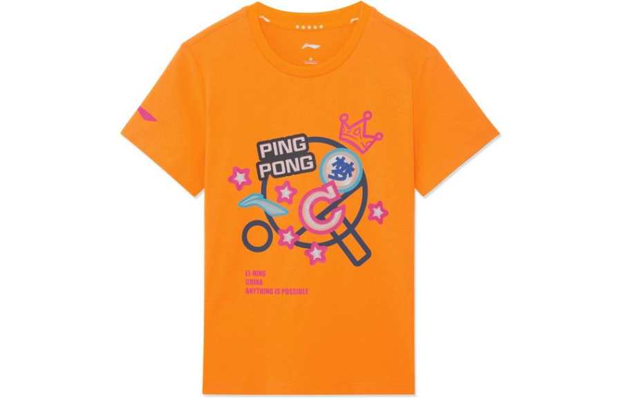 Li-Ning Li Ning Table Tennis Clothing Women's Fluorescent Sweet Orange Crew Neck Moderate