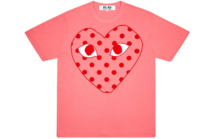 CDG Play T Shirts Women's Pink Crew Neck Moderate Straight Fit