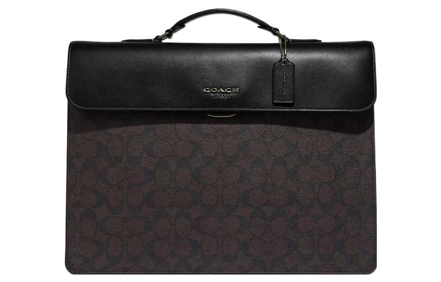 COACH Graham Coated Canvas With Calfskin Handbag Briefcase Large Men's Black & Dark Khaki