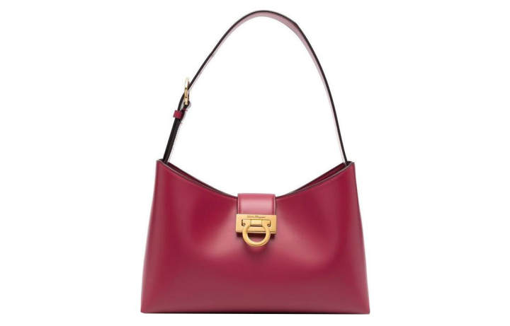 Ferragamo FERRAGAMO Trifolio Cow Leather Shoulder Bag, Handbag Women's Burgundy
