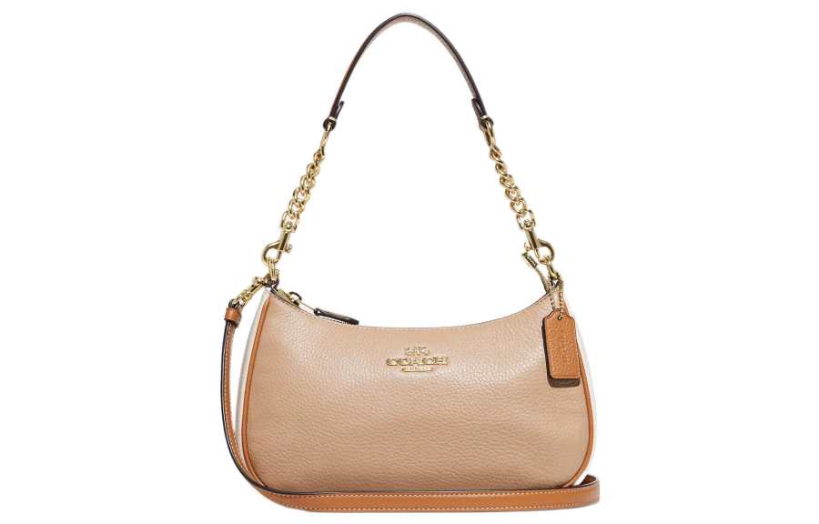 COACH Teri Leather Shoulder Bag, Handbag, Crossbody Bag, Shoulder Bag Women's Gold/Taupe Multicolor