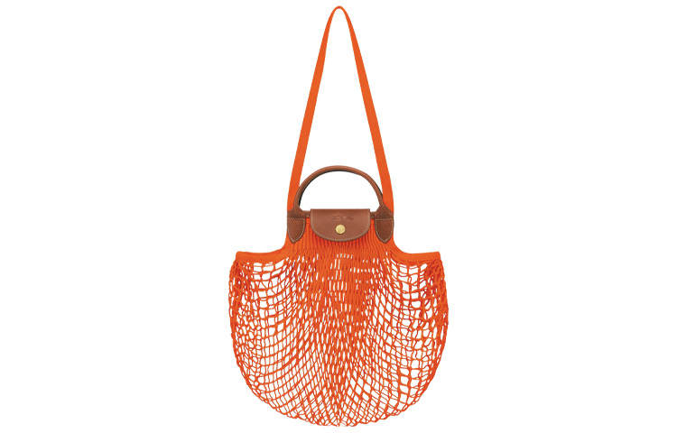 LONGCHAMP Le Pliage Filet Cow Leather Crossbody Bag, Handbag Large Women's Orange