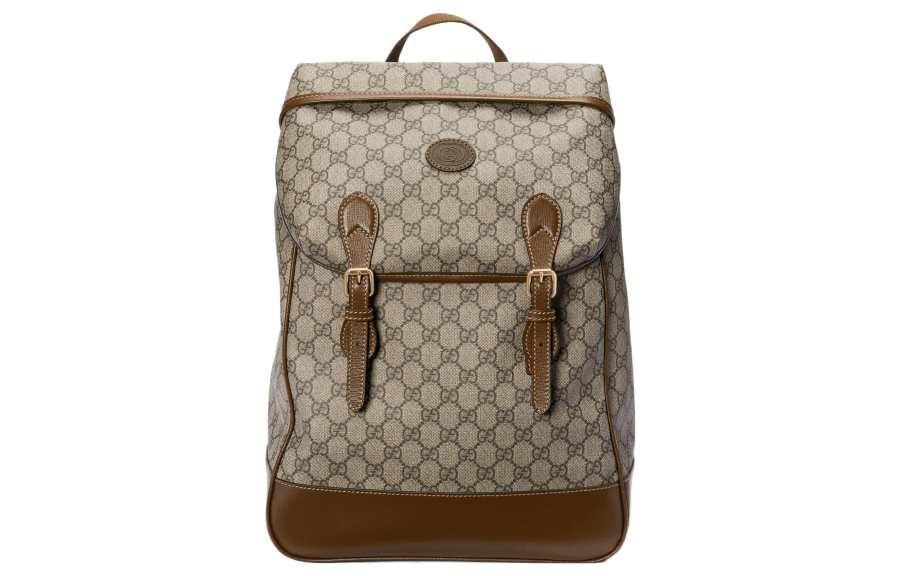 GUCCI GUCCI Canvas With Leather Backpack Men's Brown/Ebony