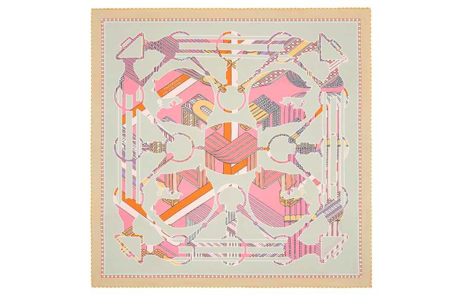 HERMES Scarves Women's Apricot Green/Parma Purple/Orange