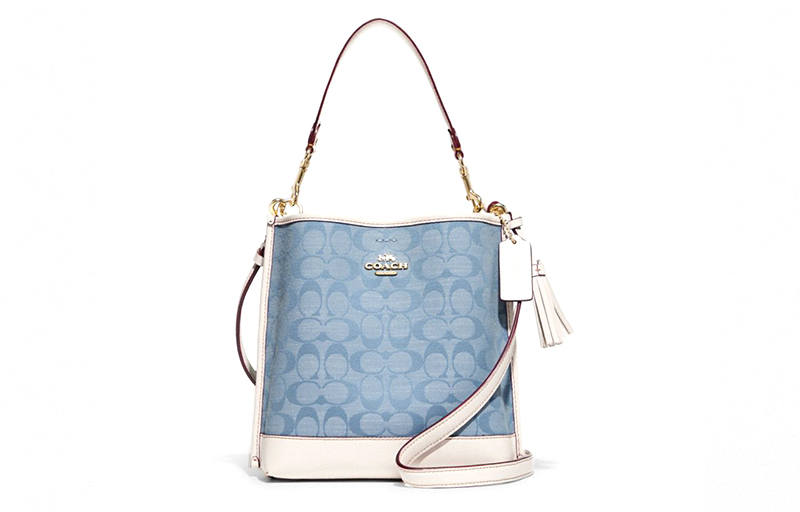 COACH Mollie Coated Canvas With Smooth Leather Bucket Bag, Handbag, Crossbody Bag, Shoulder Bag 22 Women's Blue